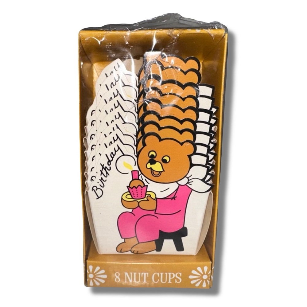 Vintage Bear Party Nut Cups in Gold, Pink & White